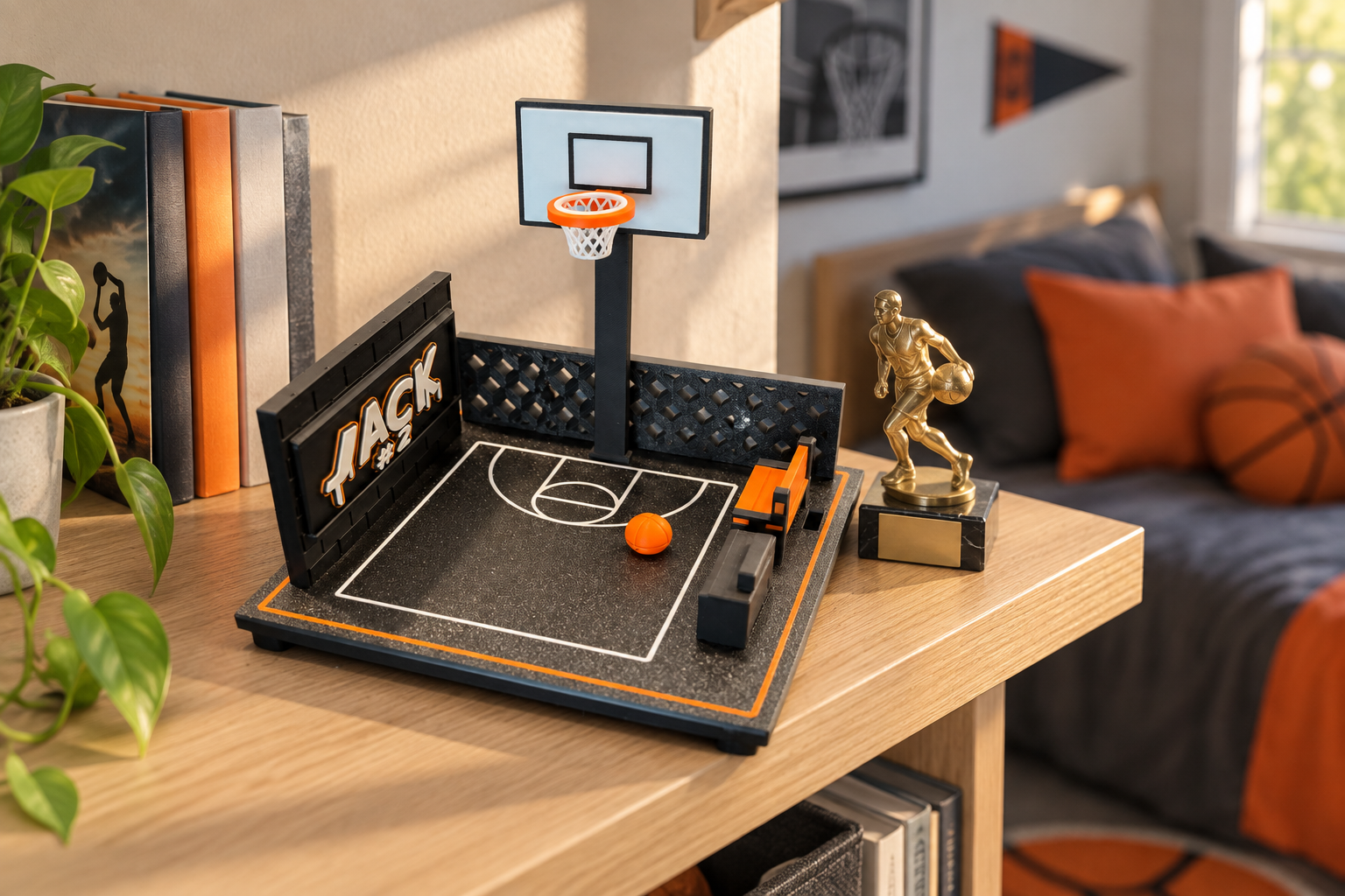 JACK outdoor basketball display on a shelf in a youth bedroom